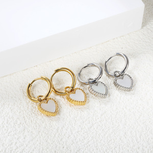Heart Shaped Huggie <b>Earrings</b> <b>Gold</b> Plated Stainless Steel White Seashell Inlay Fashion <b>Dangle</b> <b>Earrings</b> For Women - Product Image 2