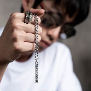 Bouddhisme tibétain six mots <span class=keywords><strong>proverbe</strong></span> bouddha écriture charme S925 collier en argent pendentif en argent sterling pour hommes - Product Image 5