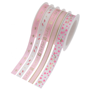 Va bene, è un rotolo di nastro di raso blu rosa rosa in poliestere stampato <span class=keywords><strong>da</strong></span> ragazzo/ragazza per l'imballaggio regalo per il battesimo del Baby Shower - Product Image 5