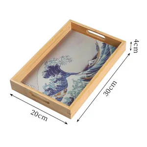 2024 heißer verkauf japanischer stil ukiyo-e design bambus tablett multifunktionale abendessen teller obst brot kosmetik dekorativer tablett