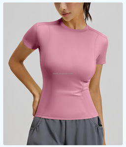T-shirts de sport personnalisés avec logo, 85% polyester, 15% élasthanne, légers, hauts de yoga pour femmes, vêtements de sport, entraînement, gym - Product Image 1