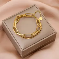 Модный двойной золотистый браслет, Женский трендовый длинный кулон-цепочка, ювелирные изделия, браслет из титановой стали