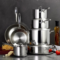 Batterie de cuisine moderne personnalisée en acier inoxydable triple antiadhésive fond unique miroir polissage poêles à frire marmites à soupe pour la maison