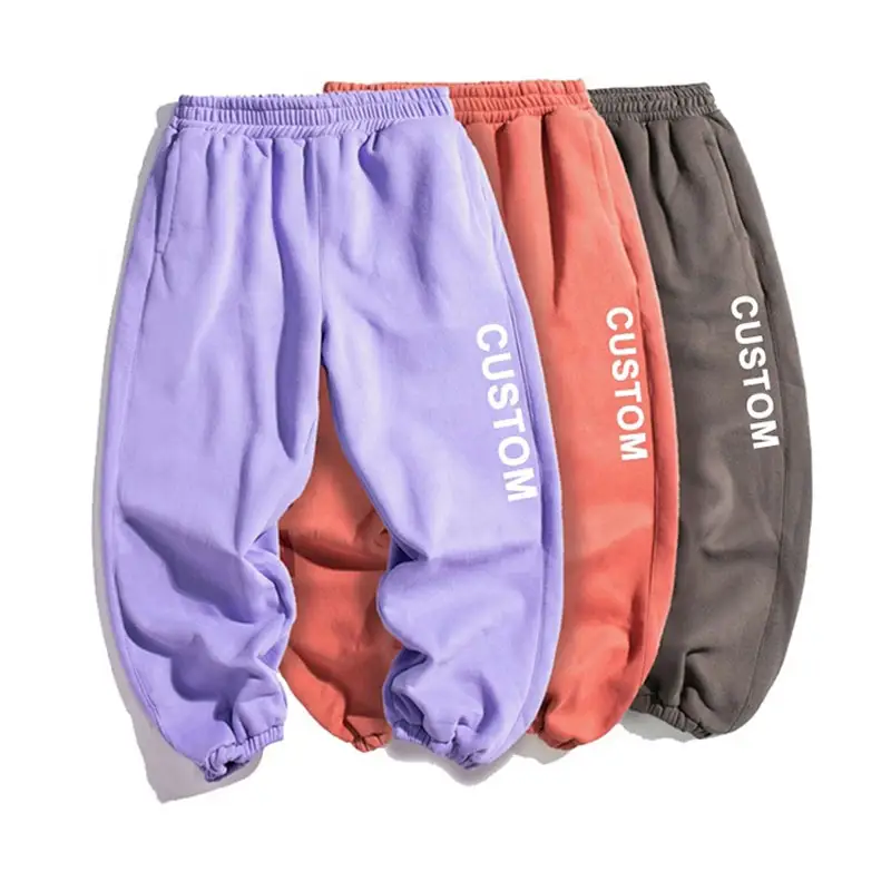 Elastik fransız Terry toptan pamuk boş Unisex büyük boy ağır Baggy polar Sweatpants yığılmış Joggers erkekler için pantolon