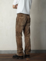 Lotfeel Pantalon en jean en velours côtelé vintage de haute qualité, délavé, taille mi-haute, coupe droite, effet usé, avec patchs japonais