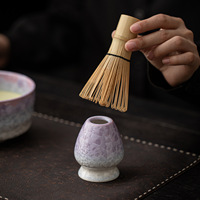 Ensemble Matcha Fleur de Glace en Cristal, Quatre Pièces, Céramique au Four Changeant de Couleur, Design Minimaliste Moderne, Origine Dehua, Bol à Thé avec Bec Verseur pour Cérémonie du Thé