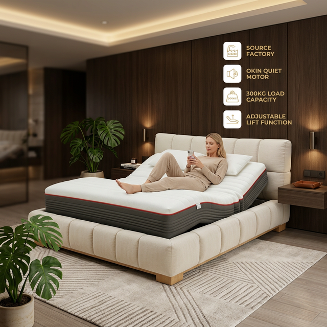 Adjustable Hotel Bed Electric Smart Bed Frame Remote App Control Quiet Motor 3 Zone Foam Mattress OEM Custom Wholesale