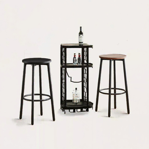 Juego de 2 Taburetes de Bar Modernos, Sillas de Bar Metálicas con Base Redonda, Fácil Montaje para Bar - Product Image 3