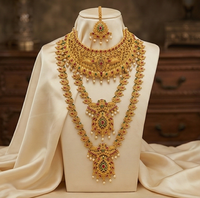 Ensemble de collier long en perles fantaisie, bijoux de mariée anciens, pièce traditionnelle de créateur, parfait pour les occasions de fête magnifiques