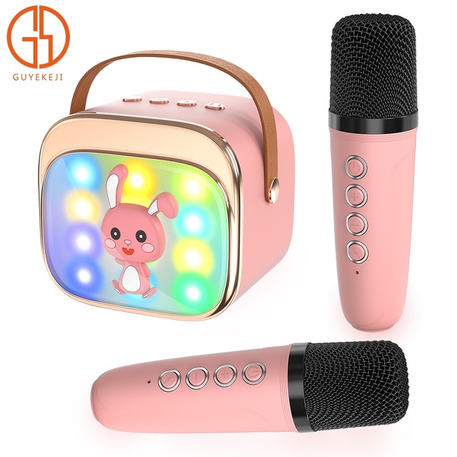 P12 Kids Cartoon Karaoke Machine with Dual Wireless Mics & RGB Lights