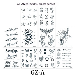 Lot de 10 autocollants de <span class=keywords><strong>tatouage</strong></span> temporaire personnalisés en papier, imprimés par transfert d'eau, 3D, petits, frais, noirs, pour visage et corps, tatouages tendance - Product Image 6