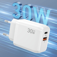Chargeurs de téléphone portable 30 Watt Type C, charge rapide 30W Gan Pd Qc 3.0, chargeur mural USB double port, adaptateur secteur 30W