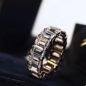 Emerald cut large row diamond ring fashion S925 silver 50 split row diamond wide simulation diamond ring wedding jewelry
