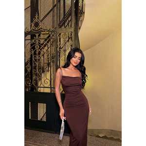 <b>Brown</b> Strappy <b>Tie</b>-Up Evening Dress - Product Image 3