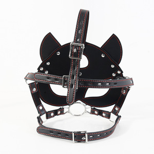 Masque de chat en cuir de qualité supérieure jouet adulte bouche ouverte anneau <span class=keywords><strong>Gag</strong></span> avec sangles réglables pour BDSM Cosplay Roleplay Bondage Gear harnais - Product Image 2