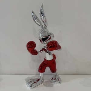 Produit phare : Sculpture de lapin miroir électroplaqué personnalisée en usine, figurine d'animal de dessin animé en résine, objet de collection - Product Image 3
