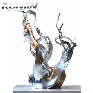 Escultura de Metal Artística en Acero Inoxidable Pulido Espejo, Diseño Abstracto de Rama Orgánica, Forma Líquida, para Vestíbulo de Hotel o Atrio, Fabricante Personalizado - Product Image 4