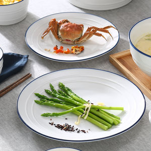 Assiette en porcelaine blanche en céramique chinoise bon marché en gros avec service de vaisselle Blue Line - Product Image 2