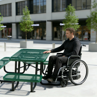 Table de pique-nique moderne en métal thermoplastique durable ADA carrée de 36 pouces, verte, pour parc, mobilier d'extérieur, OEM