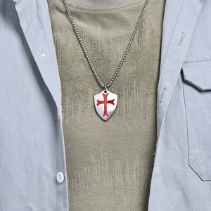 Cross Expeditionary Shield Necklace for Men - Niche Design, Trendy Brand, Streetwear, Versatile <b>Titanium</b> Steel Pendant - Product Image 3