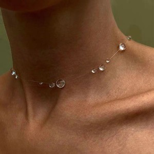 Elegant Clear Teardrop Floating Acrylic Jewelry Dewdrop Necklace Transparent Water Drop <b>Beaded</b> Necklace Set - Product Image 4