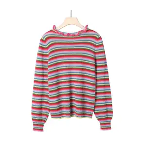 Women Fall Clothes 2023 Colorful Striped Loose Knitted Sweaters For Women