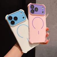 Coque de téléphone de luxe à blocs de couleur avec protection des quatre coins pour iPhone 17 Air 18 16 15 14 13 12 11 Pro Max avec cache-objectif détachable