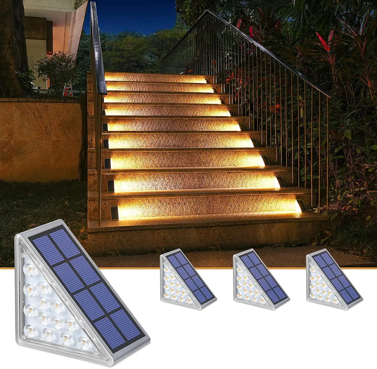 OEM ODM Solar Powered LED Step Light com Sensor de Movimento Exterior Stair Lamp Auto em Off Deck Sidewark Solar Step Lights Outdoor