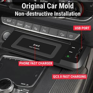 Chargeur sans fil QI rapide 15W pour voiture, chargeur de téléphone avec double port USB/QC3.0 pour Audi Q5L 2018-ON - Product Image 3