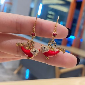 Orecchini Pendenti a Forma di Moneta con Smalto Rosso a Forma di Pesce Koi per Donne, Accessori Vintage per Uso Quotidiano - Product Image 6
