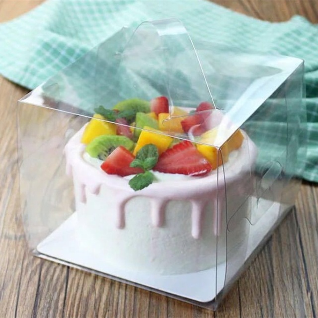 Custom Packing Box Food Grade Transparent Cake Box With Handle