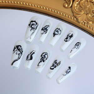 Uñas postizas acrílicas de lujo hechas a mano, precio de fábrica al por mayor, con pedrería, forma cuadrada, diseño 3D de cobertura completa con puntas francesas. - Product Image 4
