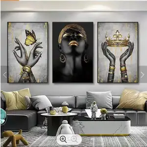 Newest Black woman Artwork Decorative Painting Inlaid Crystal Porcelain Painting 2023 Exotic Wall Art Painting