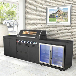 Cuisine extérieure luxueuse haut de gamme Grilles de barbecue en acier inoxydable <span class=keywords><strong>Réfrigérateur</strong></span> à double porte avec armoire d'évier pour le jardin - Product Image 4