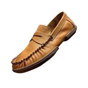 Chaussures en cuir décontractées pour hommes de style britannique authentique, nouvelles mocassins rétro à enfiler en cuir de vachette souple avec boucle, confortables toutes saisons, imprimées en 3D - Product Image 1