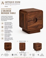 Table de chevet en bois d'acacia à 2 tiroirs, design moderne artisanal, unité de rangement pour chambre à coucher