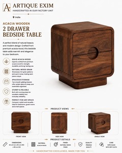 Acacia Wood 2 <b>Drawer</b> Bedside Table Handcrafted Modern Design Bedroom Storage <b>Unit</b> - Product Image 3