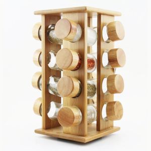 Nouveau support à épices rotatif en bambou avec tiroir de rangement, 16 pots, rotation à 360 degrés, pour sel et assaisonnements - Product Image 2