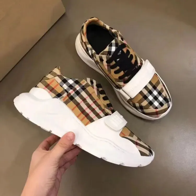 Wholesale Designer Shoes Famous Brand Mens Sneakers Copy Grid Printed Check Pattern Leather Luxury Shoes for Women