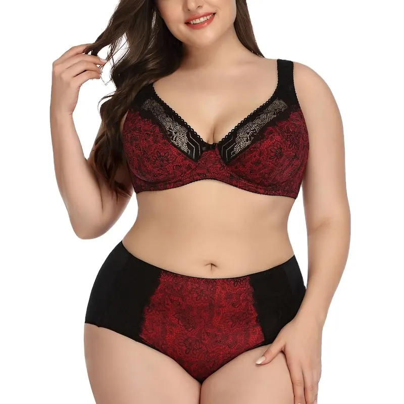 Feminino impresso mais femme underwear set Sexy plus size cup lace underwear mujer Bikini underwear bra set