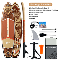 Planche à pagaie gonflable haut de gamme 11 pieds x 33 pouces avec motif bois foncé et pompe, SUP BLUEWAYS Mahogany pour une navigation élégante