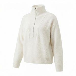 <strong>Women's</strong> Pink Half Zip Knit Sweater <strong>Fluffy</strong> Wool Blend Long Sleeve Casual <strong>Jumper</strong> for All Occasions - Product Image 2