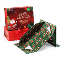 Boîte cadeau pliable de Noël en gros avec fermeture magnétique, nœud en satin, 2 couleurs, 5 tailles, imprimé Père Noël, pour les fêtes, OEM, MOQ 500 pièces