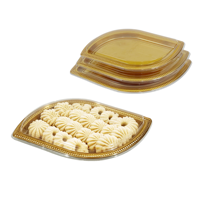 Boîtes à pâtisserie dorées de luxe, vente en gros d'usine, fournitures pour le Ramadan, boîte d'emballage en plastique en forme de feuille pour les sucreries arabes avec couvercle transparent