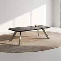 Mesa de Juntas Moderna y Sostenible de MDF E1 con Patas Metálicas Inclinadas, Acabado Brillante, para Reuniones de Directores, con Centro de Energía Integrado, para Escuelas