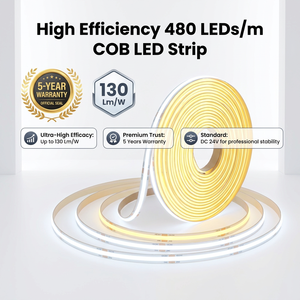 Tira de Luz LED COB Profesional de 480 LED/m, 24V, 130Lm/W, Alta Eficiencia, Flexible, con 5 Años de Garantía - Product Image 1