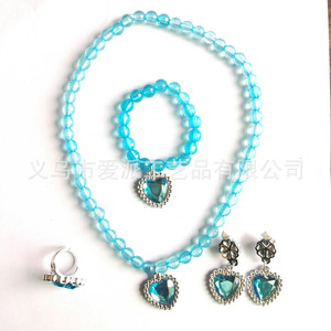 Kid's Jewelry <b>Set</b> Heart Shape Blue <b>Beads</b> Necklace Bracelet Ring Earrings Zinc Alloy Plastic Costume Accessory - Product Image 1