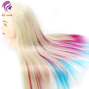 Tête de mannequin d'entraînement en cheveux colorés arc-en-ciel violet avec technique de maquillage, perruque nouée à la main, tête d'entraînement pour la coupe de cheveux - Product Image 4