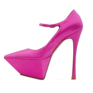 Chaussures de soirée personnalisées sexy à bout pointu et plateforme en satin, talons hauts fins en similicuir, escarpins de mariage pour femmes, grandes tailles - Product Image 1