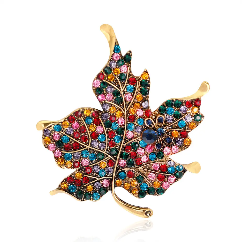 Colorful Maple Leaf Shaped Brooch Pins Clothes For Women Wedding Rhinestone Leaves Pins and Broches Metal Badges Brooch Jewelry